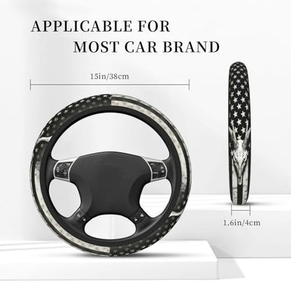 Black White American Flag Steering Wheel Cover - Retro USA Flag Steering Wheel Protector Neoprene 15Inch Car Accessories 2 Pcs Car Coasters for Women Men - color: Camouflage American Flag
