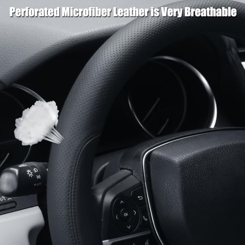 D Shaped Steering Wheel Cover, Flat Bottom Car Wheel Cover 14 1/2-15 inch (37-39 cm), Non-Folding Packaging, Microfiber Leather, Black - color: 3. Flat Bottom, size: D Shaped: Medium 14 1/2''-15''