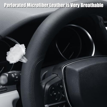 D Shaped Steering Wheel Cover, Flat Bottom Car Wheel Cover 14 1/2-15 inch (37-39 cm), Non-Folding Packaging, Microfiber Leather, Black - color: 3. Flat Bottom, size: D Shaped: Medium 14 1/2''-15''
