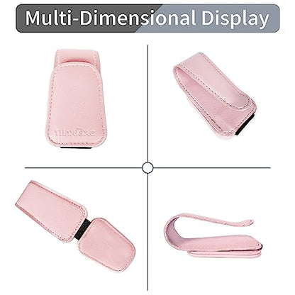 Sunglasses Holder for Car Visor, Leather Magnetic Glass Holder for Car, Sunglass Clip for Car Visor,Pink