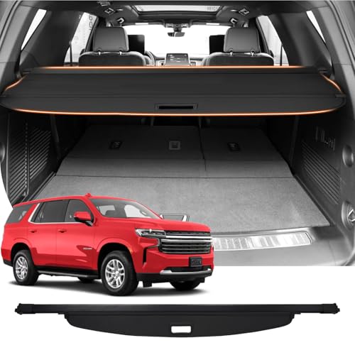 Powerty Retractable Cargo Cover for 2021-2023 Chevy Tahoe/Suburban/Cadillac Escalade ESV Luxury 3.0L/Cadillac Escalade ESV Luxury 6.2L/GMC Yukon/Yukon XL Accessories, Canvas Texture Rear Trunk Cover - size: 2021-2023 | Chevy Tahoe