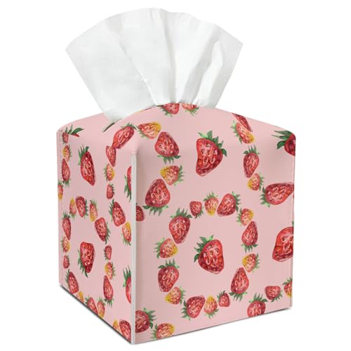 Strawberry Tissue Box Cover Square, Waterproof Leather Tissue Box Holder, Cute Facial Paper Organizer Dispenser Decor for Bathroom Nightstand Vanity Desk Office Car /007 - color: Pattern4