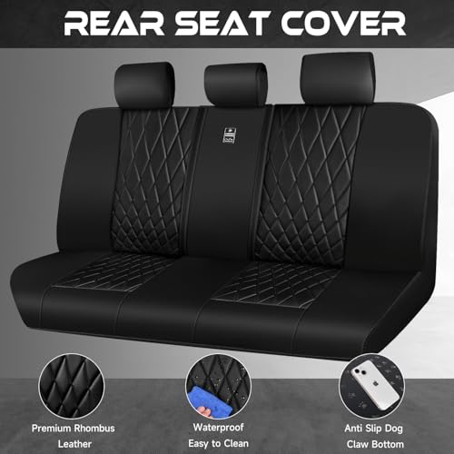 CAR PASS Luxury Faux Leather Rear Bench Car Seat Covers, Waterproof Anti Slip Back Seat Covers, Deluxe Automotive Backseat Cover Universal Fit for Most Cars Sedan SUV Pickup Truck (All Black) - color: Pure Black, size: Rear Seat