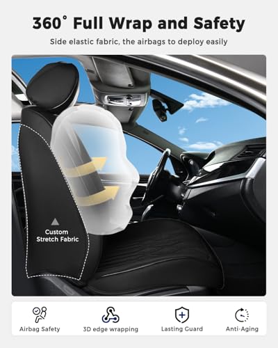 Huidasource Car Seat Covers Full Set, Leather Seat Cover Universal Fit for Most Cars Sedans SUVs Trucks, Airbag Compatible, Cup Holder Access, Easy Install, Wipes Clean, Wear-Resistant, Black&Red - color: A-Black&Red, size: 5pcs Full Set
