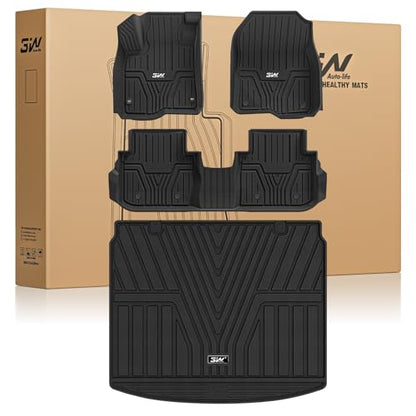 3W Floor Mats & Cargo Liner Fit for Honda CR-V 2023 2024 2025 2026 (Include Hybrid), All Weather TPE Custom Fit Honda CRV Floor Liner 1st, 2nd Row and Trunk (Upper Positon) Full Set Car Mats Black