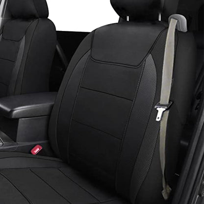 Flying Banner car seat Covers Quality Carbon Fiber Air Mesh Fabric Sport Low High Back Bucket Back Pocket Arm Rest (2 Fronts-Low Bucket-Built-in Seatbelt Compatible, Black) - color: Black -- Built-in Seatbelt Compatible, size: 2 Fronts--Low Bucket--Built-