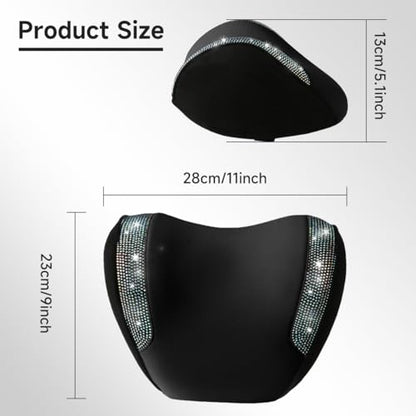 2 Pack Diamond Car Neck Pillow for Women, Memory Foam Neck Pillow for Chair for Lower Back Pain Relief, Car Headrest Pillow with Adjustable Strap, Comfort Softness Neck Support Pillow(Black)