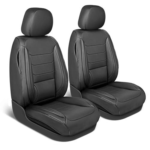 MotorBox Elite Edition Faux Leather Seat Covers for Cars, Trucks, & SUV - 2 Black Car Seat Covers for Front Seats - Universal Fit Car Accessories Automotive Interior Cover Protector for Most Vehicles - color: Elite Black