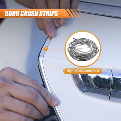 Car Door Edge Guards 16.4ft, Universal U-Shaped PVC Trim Strip Chrome Tape Self-Adhesive, Scratch Resistant Automotive Door Edge Molding Protection for Cars Truck SUV Weatherproof(Silver-5M)