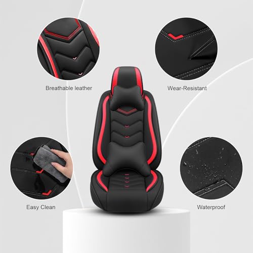 Car Seat Cover for KIA Soul 2010-2025, Seat Covers Full Set,Non-Slip Waterproof seat Cover,Wear-Resistant Nappa Leather car seat Covers. (Luxury 5 Seats/Black Red) - color: Black Red, size: Luxury 5 Seats