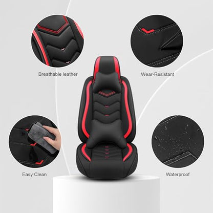 Car Seat Cover for KIA Soul 2010-2025, Seat Covers Full Set,Non-Slip Waterproof seat Cover,Wear-Resistant Nappa Leather car seat Covers. (Luxury 5 Seats/Black Red) - color: Black Red, size: Luxury 5 Seats