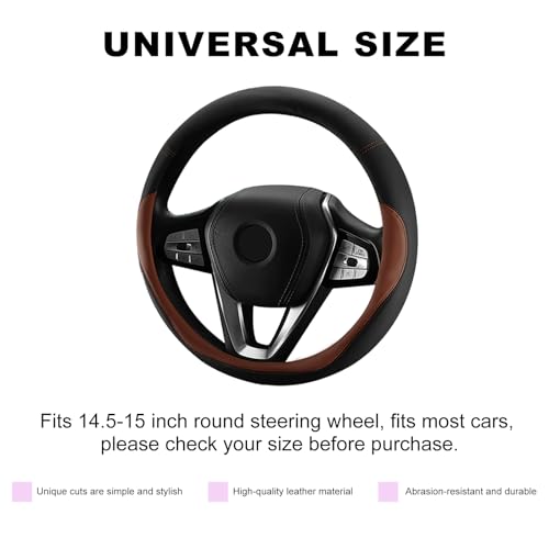 Leather Steering Wheel Cover, 15 Inch Soft Breathable Car Wheel Cover with Anti-Slip Lining, Universal Comfortable Steering Wheel Protector for Most Cars Trucks SUVs (Coffee) - color: Coffee