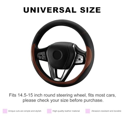 Leather Steering Wheel Cover, 15 Inch Soft Breathable Car Wheel Cover with Anti-Slip Lining, Universal Comfortable Steering Wheel Protector for Most Cars Trucks SUVs (Coffee) - color: Coffee