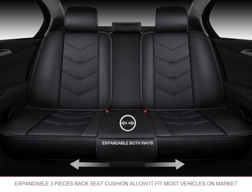 Seat Covers Full Set, Black Seat Covers for Cars 5 Seats, Car Seat Protector, Waterproof Faux Leather Car Seat Cushion, Front and Rear Car Seat Cover Fit for Most Sedans SUV Pick-up Truck (003 Black) - color: 003-Black