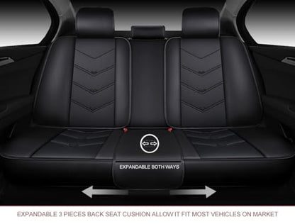 Seat Covers Full Set, Black Seat Covers for Cars 5 Seats, Car Seat Protector, Waterproof Faux Leather Car Seat Cushion, Front and Rear Car Seat Cover Fit for Most Sedans SUV Pick-up Truck (003 Black) - color: 003-Black