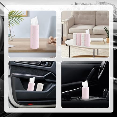 4PCS Cars Tissue Holder,Refillable & Pull-Out Car Tissues Cylinder with 50-Count Per Box,Exquisite Cup Holder Tissues for Cars with Easy Open Lid for Travel and Daily Use