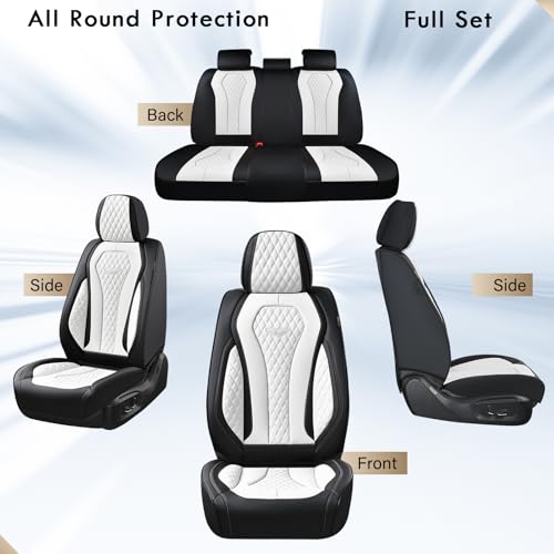 Coverado Seat Covers, Car Seat Covers Full Set, White Car Seat Cover, Auto Seat Covers Front Seats Rear Seat Cover, Luxury Car Seat Cushion,Leather Seat Cover Seat Protector Universal Fit Most Cars - color: Black/White, size: FullSet