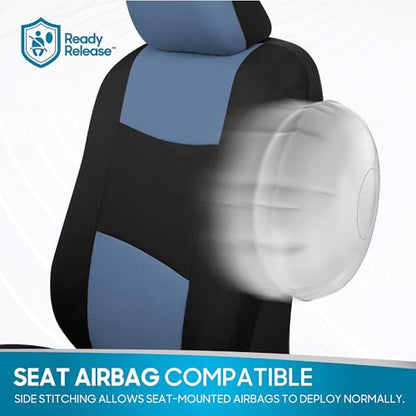 BDK PolyPro Car Seat Covers Full Set in Blue Gray on Black, Front and Rear Split Bench Seat Covers for Cars, Easy to Install Car Seats Cover Set and Accessories for Auto Trucks Van SUV - Blue Gray - color: Blue Gray
