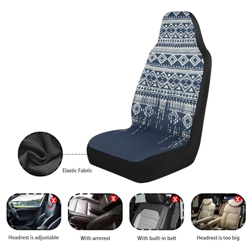 Dreaweet Aztec Seat Covers for Cars Front Seats Only Universal 2 Piece Southwestern Tribal Car Accessories Washable Elastic Bucket Seat Covers for SUV Sedan Easy to Install - color: Aztec Tribal Blue