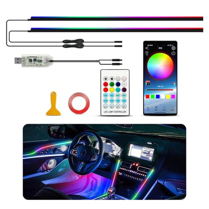 Ambient Lighting Car led Lights Interior, 43.3'' USB Powered Acrylic Neon Flexible Strip Model y Ambient Lighting kit with Remote APP,Dynamic RGB 2 in 1 Music Lights Sync for Inside car Decorations - size: 2 in 1( 43.3inch*2)