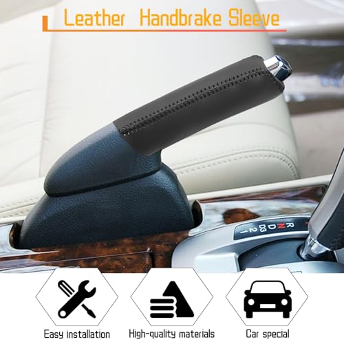 Genuine Leather Handbrake Protector Cover Compatible with Honda Accord 2008-2013 Crosstour 2010-2015 Anti-Slip Hand Brake Parking Lever Sleeve Black