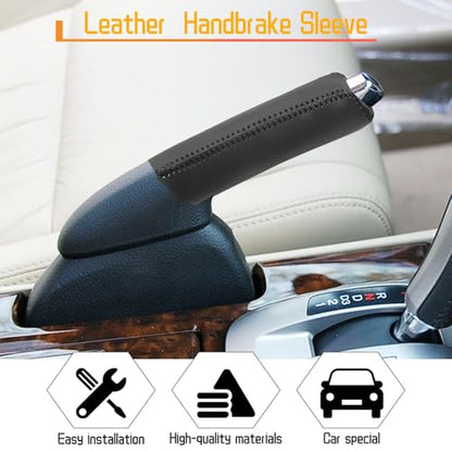 Genuine Leather Handbrake Protector Cover Compatible with Honda Accord 2008-2013 Crosstour 2010-2015 Anti-Slip Hand Brake Parking Lever Sleeve Black