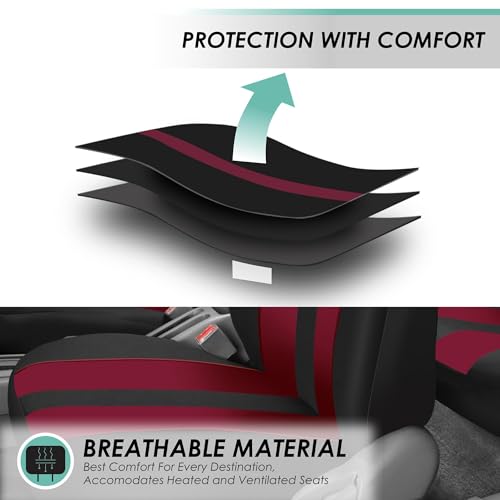 FH Group Striking Striped Car Seat Covers - Universal Fit, Washable Seat Covers for Cars, SUVs, Vans, Sedans, Burgundy, Rear Set - color: Burgundy, size: Rear Set