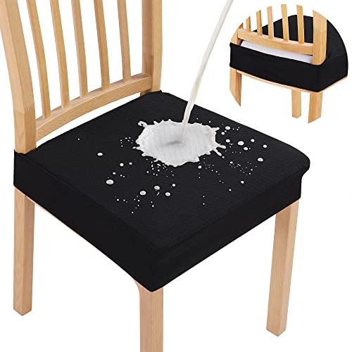 Smiry Waterproof Seat Covers for Dining Room Chairs Set of 2, Stretch Jacquard Removable Washable Chair Seat Slipcovers Protector, No Rear Covers, Black - color: Black, size: Set of 2