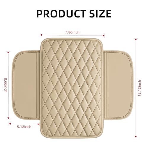 Waterproof Leather Car Center Console Pad with 2 Storage Bags, Auto Armrest Box Cover Protector, Comfortable Interior Accessories for Most Household Cars, Sedans & SUV (Cream)