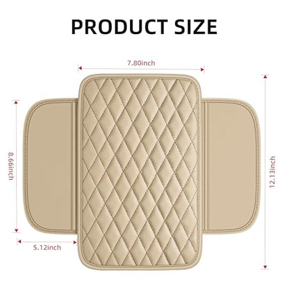 Waterproof Leather Car Center Console Pad with 2 Storage Bags, Auto Armrest Box Cover Protector, Comfortable Interior Accessories for Most Household Cars, Sedans & SUV (Cream)