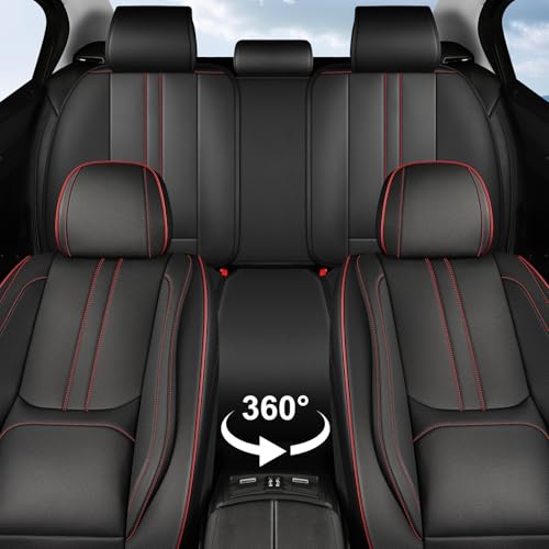 Car Seat Covers Full Set Fit for Impreza 2003-2026,Luxury Faux Leather Seat Covers 5 Seats, Breathable Anti-Slip Seat Protectors with Lumbar Support(Black&Red line,Full Set)