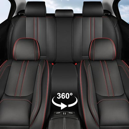 Car Seat Covers Full Set Fit for Impreza 2003-2026,Luxury Faux Leather Seat Covers 5 Seats, Breathable Anti-Slip Seat Protectors with Lumbar Support(Black&Red line,Full Set)