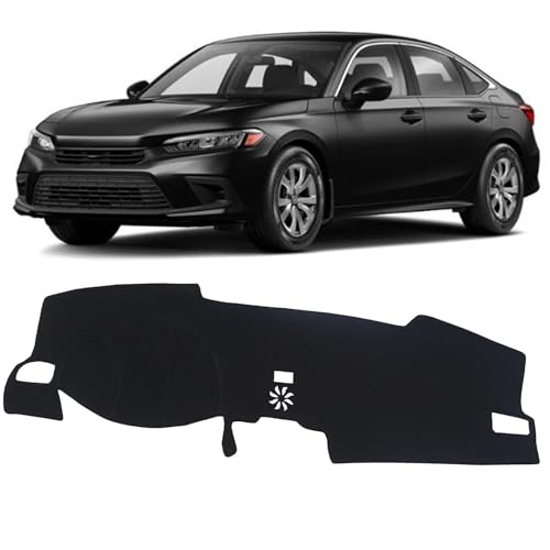 Upgraded Dash Mat for 2022-2025 Honda Civic Polyester Dash Board UV Protection Non-Slip Windshield Reflective Dash Cover Interior Accessory Black (Without HUD) - color: 2022-2025 for Honda Civic (Without HUD)