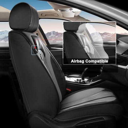 Faux Leather Custom Fit Front Seat Covers Compatible with Nissan Frontier 2007-2026 2PCS, Anti-Slip & Airbag Compatible, Black & Gray - color: #073 Black&Grey, size: 2 Front Seats