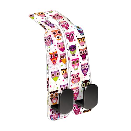 Car Seat Back Storage Headrest Hook, Premium Leather Double Metal Hook, Hanger Storage Organizer for Purse Cloth Bag, Car Interior Accessories Colorful Boho Owls - color: Colorful Boho Owls