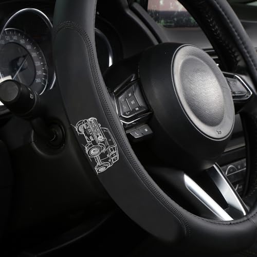 Custom-fit Steering Wheel Cover, Premium Leather Car Cover, Non-Slip, Breathable fit for Bronco Car Accessories - color: coverblack