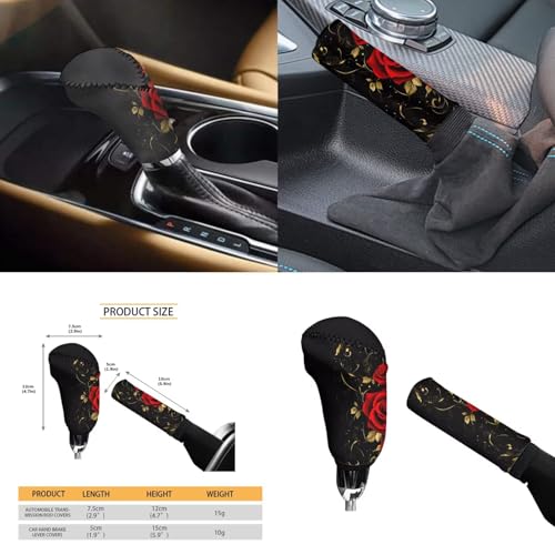 Red Rose 6pcs Car Steering Wheel Cover Set Flower Print Cup Coaster Handbrake Gear Cover Car Interior Accessories Fit Vans Trucks,SUV - color: Red Rose