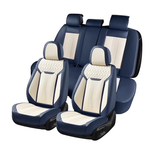 Coverado Seat Covers Full Set, Car Seat Covers Waterproof, Luxury Leather Seat Cover for Cars, Front Seats and Back Seat Cover, Car Seat Cushion, Car Seat Protector Universal Fit Most Cars,Blue&White - color: Air Backrest-Blue&White, size: FullSet