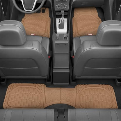 BDK Beige Heavy Duty Front & Rear Rubber Floor Mats Universal Liners for Car SUV Van & Truck, All Weather Protection with Anti-Slip Nibs, Fit Contours of Most Vehicles - color: 923-BG