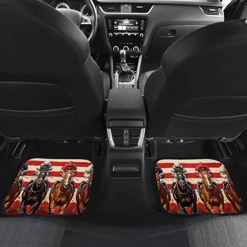 American Flag Horse Car Floor Mat Full Set 4 Piece Mats Rubber Backing Anti-Slip Universal Fit SUV Truck Vehicles All Weather Protection - color: American Flag Horse