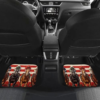 American Flag Horse Car Floor Mat Full Set 4 Piece Mats Rubber Backing Anti-Slip Universal Fit SUV Truck Vehicles All Weather Protection - color: American Flag Horse