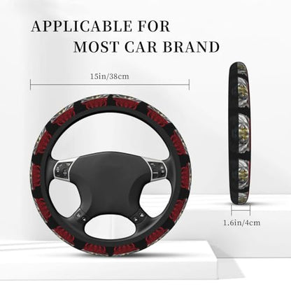 Lion Egypt Egyptian Flag Breathable Neoprene Steering Wheel Cover - Anti-Slip Floral Design Universal Fit for Cars/Trucks/Suvs (14.5"-15" Inch) - color: Lion Egypt Egyptian Flag