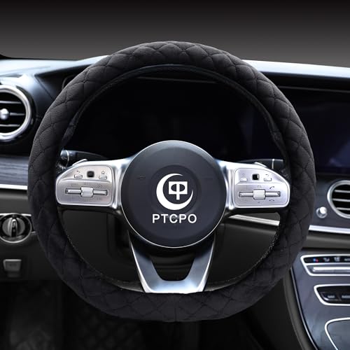 Soft Car Steering Wheel Cover for Sedan, SUV, Warm Luxury Velvet, Odorless, Universal, Anti Slip, Summer Winter, Black, D Shape(Flat Bottom) - color: Black, size: D Shape (Flat Bottom)[14" 1/2-15"](37-38cm)