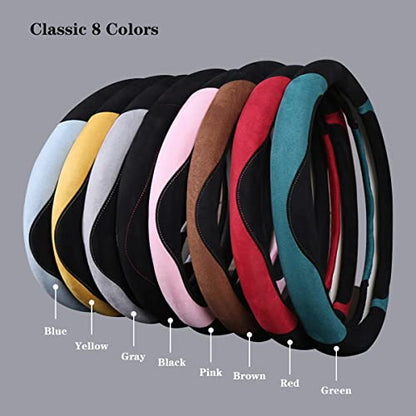 Soft Suede D Shape Steering Wheel Cover, Warm Steering Wheel Cover Fashion Universal 15 inch, Green and Black - color: Green and Black, size: D Shape