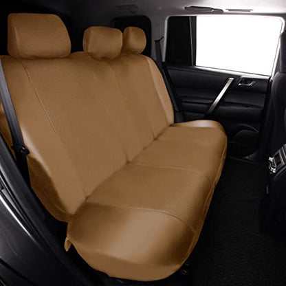 Flying Banner car seat Covers Full Set Faux Leather Air Mesh Breathable Man Lady Airbag Compatible Rear Bench Split 40/60 50/50 60/40 Truck Pick Up (Full Set - Low Back, Solid Beige) - color: Solid Beige