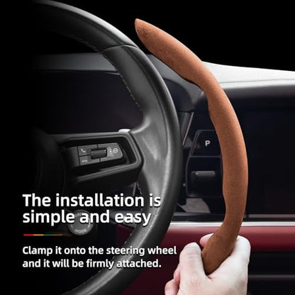 Suede Thin Car Steering Wheel Cover, 2 Piece, Suitable for Round and D Shaped Steering Wheels, Brown - color: Brown, size: 2pcs: Fits Round/D-Shaped Steering Wheels