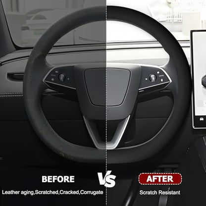 Microfiber Leather Universal 14.5-15 inch Steering Wheel Cover,Easy to Install Non-Slip Breathable Steering Wheel Protector Black