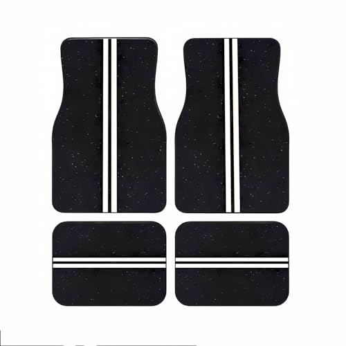 Universal Fit Car Floor Mats Set of 4Pcs, Black Background with White Stripes All-Weather Front Rear Car Carpet Mats, Non-Slip Car Floor Mat Car Accessories for Automotive Trucks SUV Sedans Vans - color: Black White Stripes