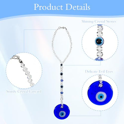 COMNICO Evil Eye Car Hanging Ornament, Classic Blue Evil Eye Beaded Charms Rear View Mirror Pendent Decor Car Accessories for Window Door Wall(White Beads) - style: White beads