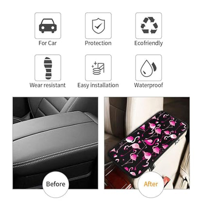 Bright Pink Flamingo Car Armrest Cover Pad Universal Cute Fashion Auto Center Console Armrest Cover Pads Breathable Comfort Black Car Armrest Seat Protector for Women Girls - color: Bright Pink Flamingo White Pink Heart